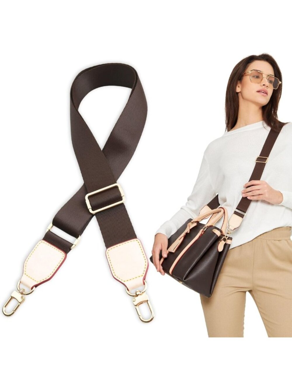 Adjustable Brown Leather Crossbody Purse Strap - Wide Replacement Handbag Strap